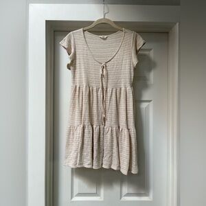See You Monday Beige Striped Mini Dress